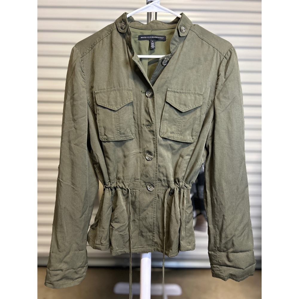 White House Black Market Jacket Women 4 Olive Green Utility Military Safari